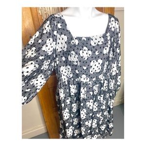 By Anthropologie Square Neck Puff Sleeve Peasant Empire Waist Black & White Midi